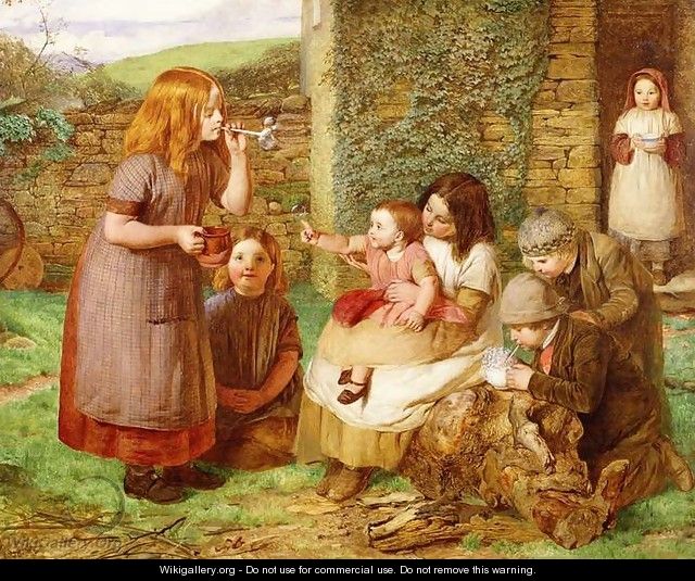 Bubbles: Cottage Scene with Children at Play - James Dawson Watson