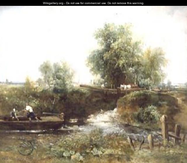 River with Horses Crossing and Skiff - Frederick Waters Watts