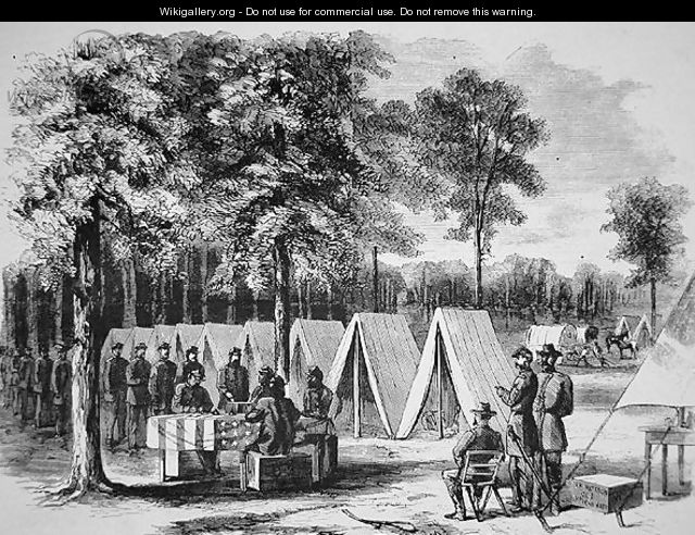Pennsylvania soldiers voting at the Army of the James headquarters in September 1864, from Harpers Weekly, 29th October 1864 - Alfred R. Waud