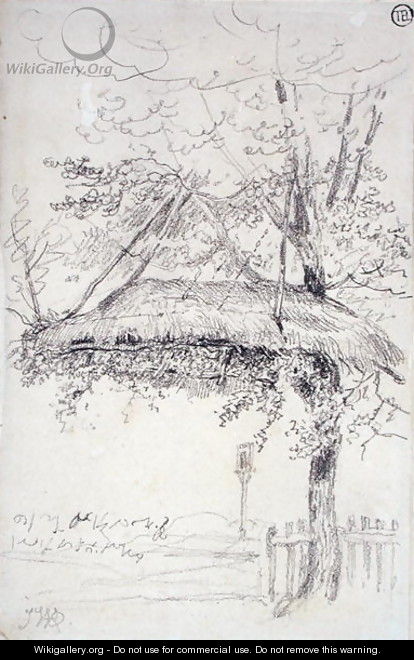 A Thatched Shelter Suspended from a Tree - James Ward