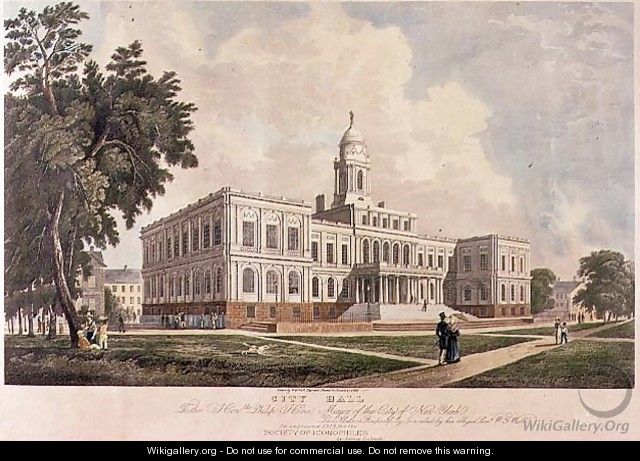 City Hall, engraved, printed and coloured by I. Hill, 1826 - William Guy Wall