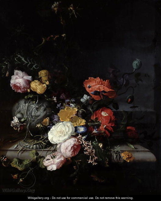 Still Life with Flowers and Insects - Jacob van Walscapelle