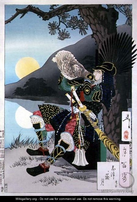 Hideyoshi (c.1536-98) Blowing a Conch Shell, from 100 Phases of the moon - Tsukioka Yoshitoshi