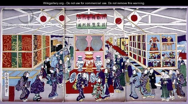 The National Industrial Exhibition in 1881, showing some items on display, 1881 - Utagawa Yoshitora