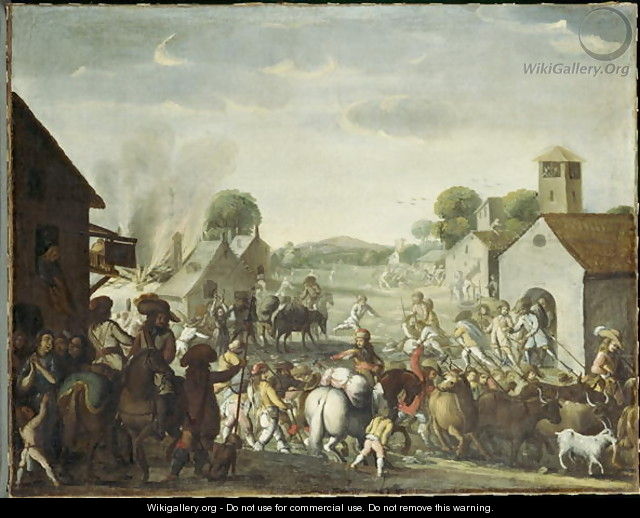 Troops Plundering a Village during the Thirty Year War, 1660 - Cornelis de Wael