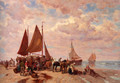 A Coastal Scene Wih Fisherfolk Sorting The Day's Catch, Beached - Desire Thomassin