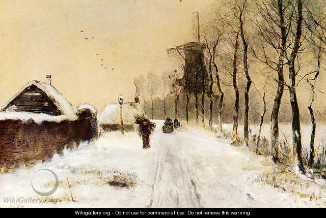 Wood Gatherers On A Country Lane In Winter - Louis Apol
