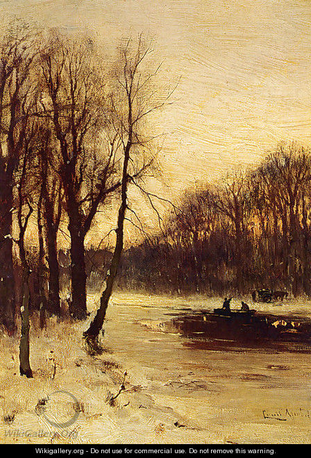 Figures In A Winter Landscape At Dusk - Louis Apol