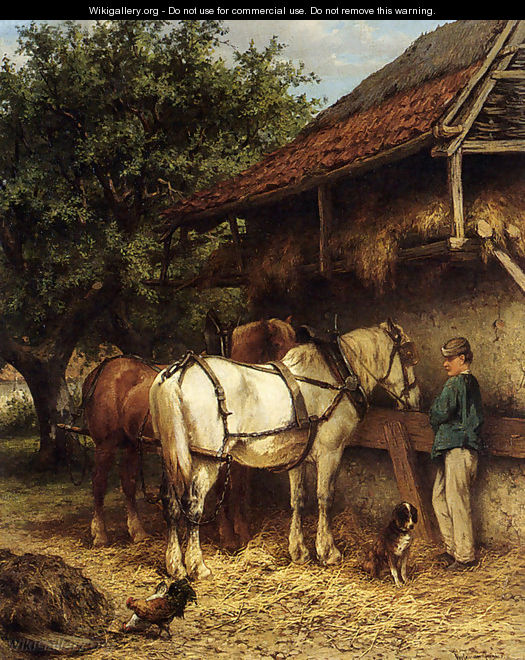 Two Horses By A Stable - Wouterus Verschuur