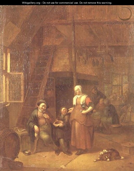The interior of an inn with a man paying a serving woman - Gillis de Winter