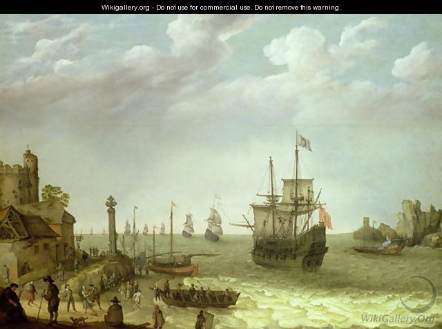 Settlement on a rocky shore with the Dutch fleet approaching, 1640 - Abraham Willaerts