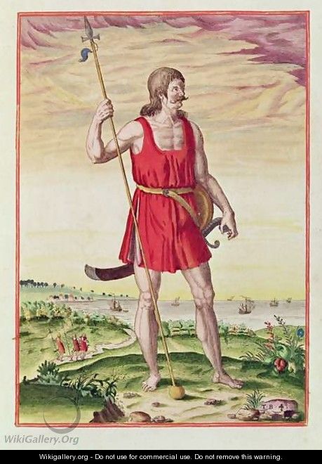 Man from a Neighbouring Tribe to the Picts, from Admiranda Narratio.., engraved by Theodore de Bry (1528-98) 1585-88 - John White