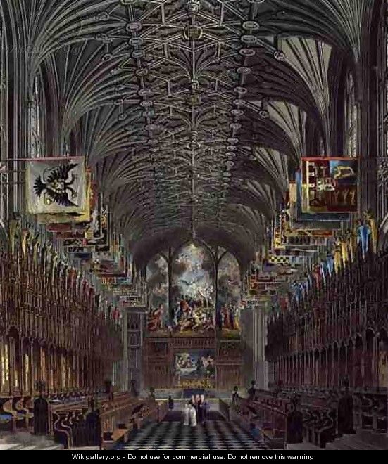The Choir, St. Georges Chapel, Windsor Castle, from Royal Residences, engraved by Thomas Sutherland (b.1785), pub. by William Henry Pyne (1769-1843), 1819 - Charles Wild