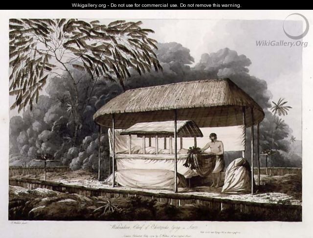 Waheiadooa, Chief of Oheitepeha, Lying in State, from Views in the South Seas, pub. 1789 - John Webber