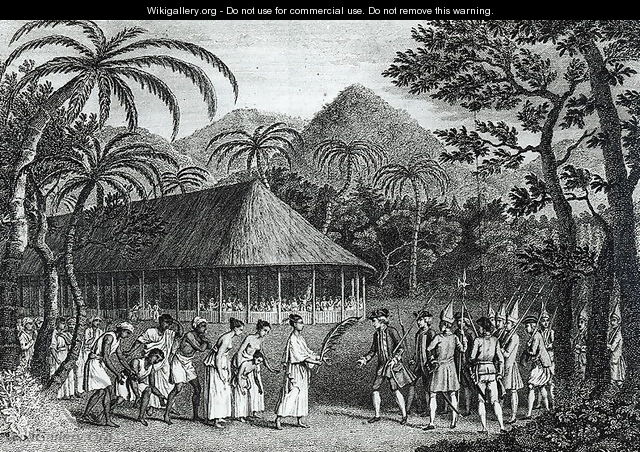 Captain Samuel Wallis (1728-1830) being received by Queen Oberea on the Island of Tahiti, from 