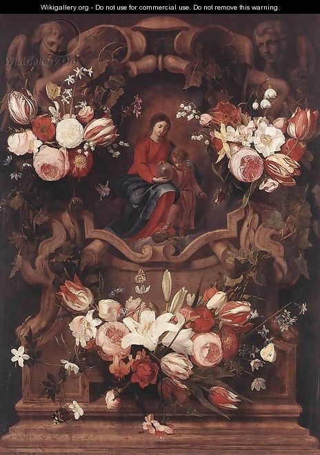 Floral Wreath with Madonna and Child - Daniel Seghers