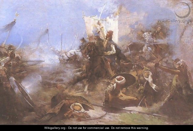 Zrinyis Charge on the Turks from the Fortress of Szigetvar 1896 - Simon Hollosy
