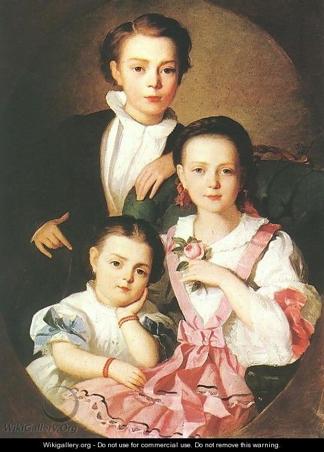 Portrait of Istvan, Emma and Minka Czobel 1857 - Gyorgyi Alajos Giergl