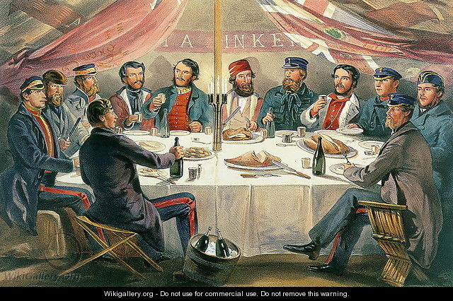 A Christmas Dinner on the Heights before Sebastopol, engraved by J.A. Vinter, pub. 1855 - William Simpson