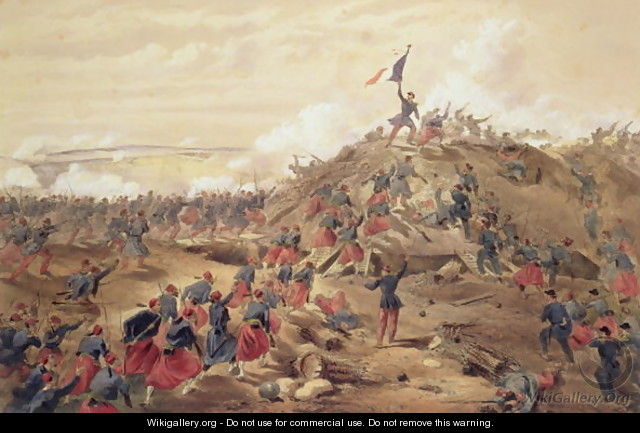 The Attack on the Malakoff, plate from The Seat of War in the East, pub. by Paul and Dominic Colnaghi and Co., 1856 - William Simpson