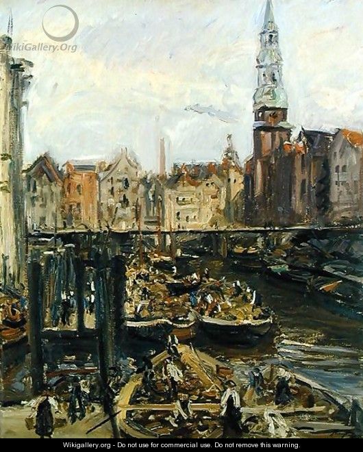 Floating Market on a canal in Hamburg, 1905 - Max Slevogt