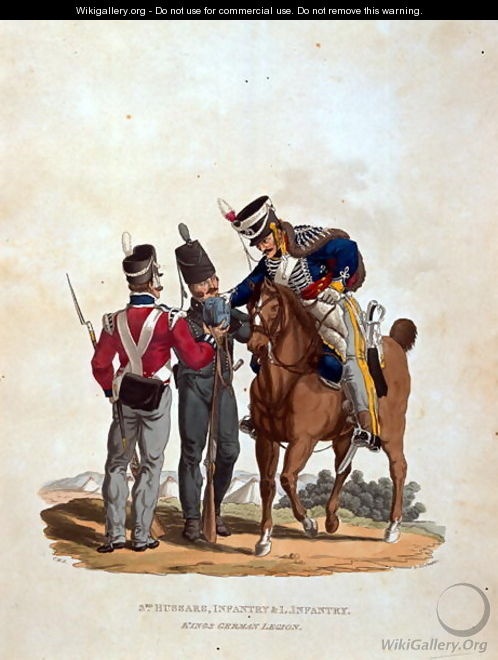 3rd Hussars, Infantry and Light Infantry, Kings German Legion, from Costumes of the Army of the British Empire, according to the last regulations 1812, engraved by J.C. Stadler, published by Colnaghi and Co. 1812-15 - Charles Hamilton Smith