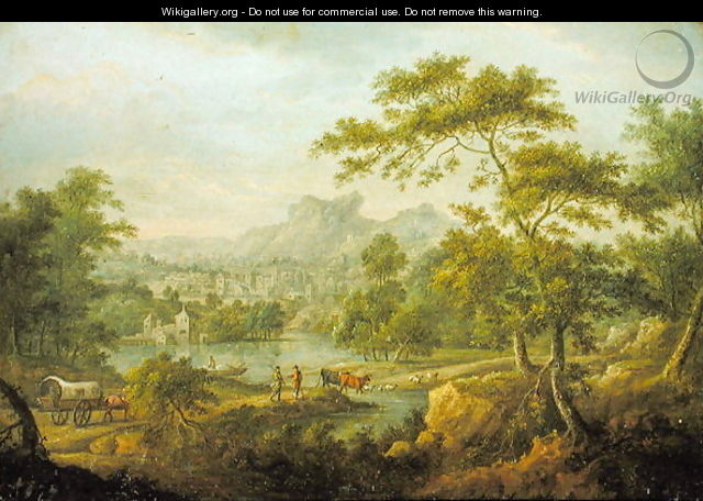 An Imaginary Landscape with a Wagon and a Distant View of a Town - Thomas Smith of Derby