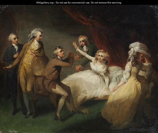 Camilla recovering from her swoon, illustration of a scene from Camilla, or A Picture of Youth, published in 1796 - Henry Singleton