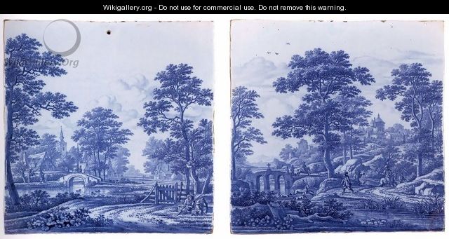 Two plaques with a landscape c. 1690 - Frederik van Frytom