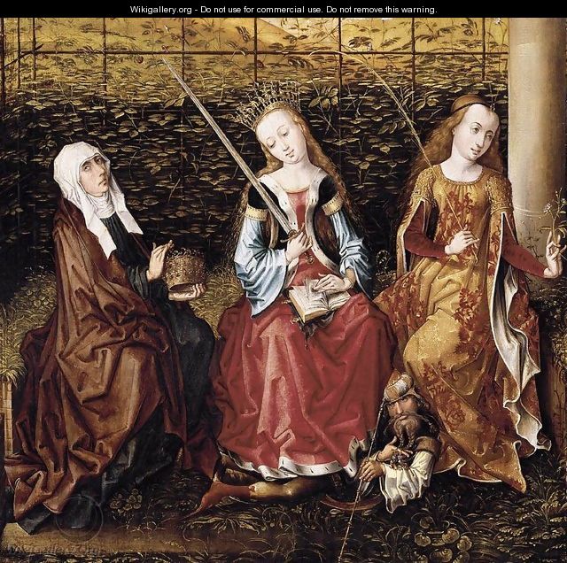 St Catherine of Alexandria with Sts Elizabeth of Hungary and Dorothy c. 1480 - Sainte Gudule Master of