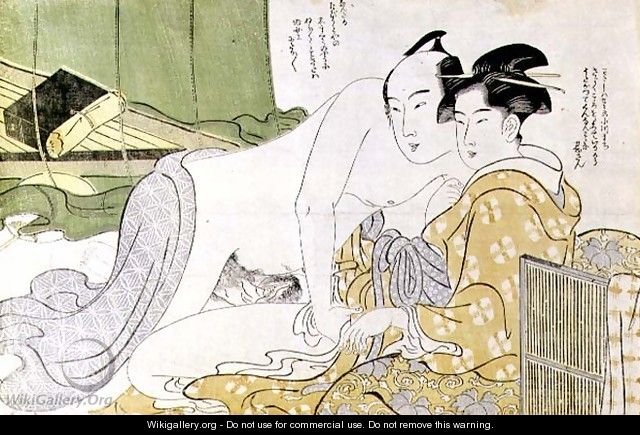 A Shunga erotic print lovers in a tent, c.1785 - Yushido Shunsho