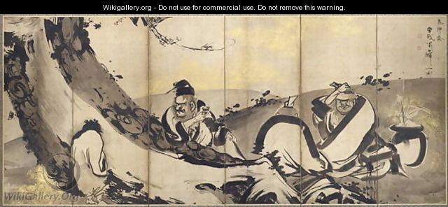 Four Sages of Mount Shang, one of a pair of six-panel folding screens, Edo Period, c.1768 - Soga Shohaku