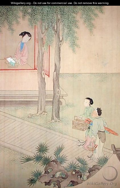 Two Girls with Birdcage and Basket - Fu Chuiu Ying Shih