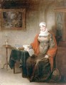 Portrait of Mrs John Crome Seated at a Table by an Open Workbox - Michael William Sharp