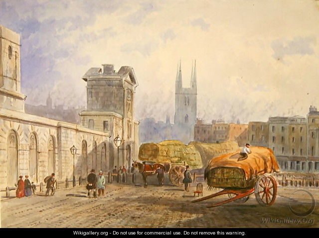 View of St. Bartholomews Hospital and St. Sepulchres Church, Holborn, c.1840 - Frederick Shepherd