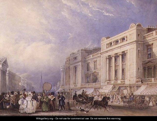 Regent Street, London, looking North, with Dickins and Jones on the right, and the Hanover Chapel on the left, 1835 - George (Sydney) Shepherd