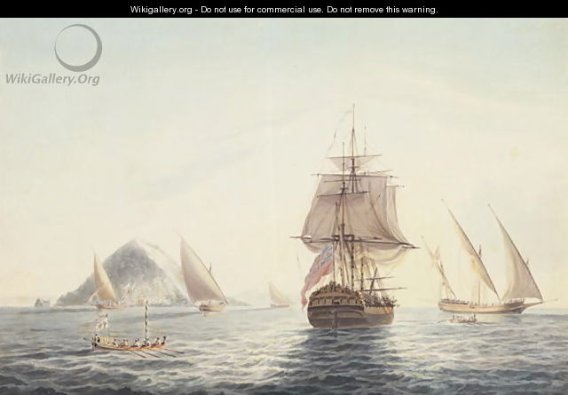 Gibraltar H.M.S. Sirius sailing off - John Thomas Serres