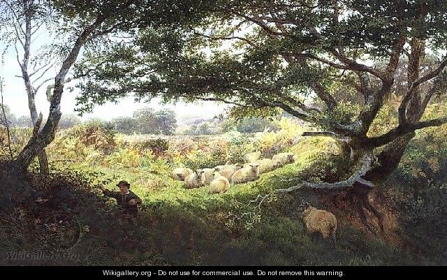 A Shepherd Boy and Flock of Sheep - George Shalders