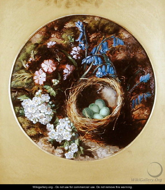 A Still Life with Birds Nest, Blossom and Bluebells - Henry Stanier