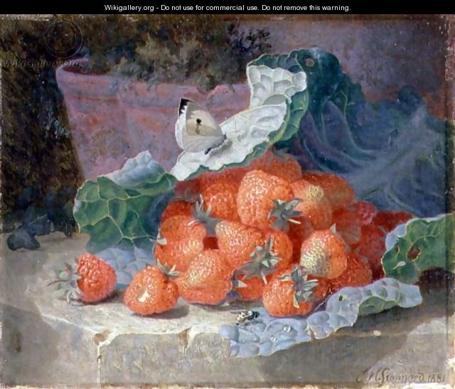 Strawberries in a Cabbage Leaf with a Flower Pot Behind, 1881 - Eloise Harriet Stannard