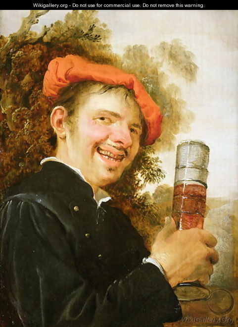 A man in a landscape, raising a beer glass - Petrus Staverenus