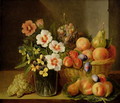Still life of flowers in a vase and fruit in a basket - Pieter Snyers