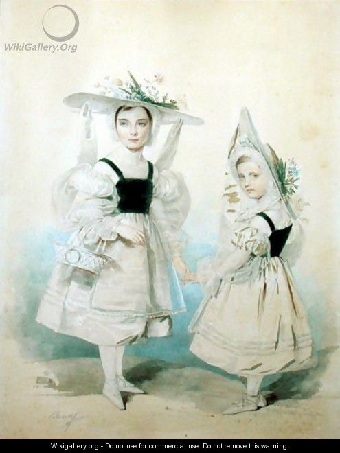 Portrait of the Grand Princesses Olga and Alexandra in Fancy Dress, 1830s - Pyotr Fyodorovich Sokolov