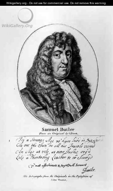 Portrait of Samuel Butler 1612-80 with an sample of his handwriting - Gerard Soest