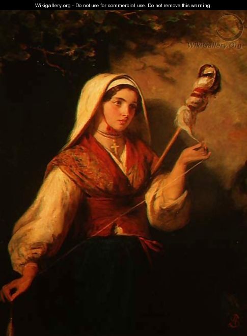 Young Woman Spinning Wool - Abraham Solomon