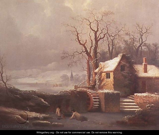Snow Scene with Mill and Cottages - George, of Chichester Smith