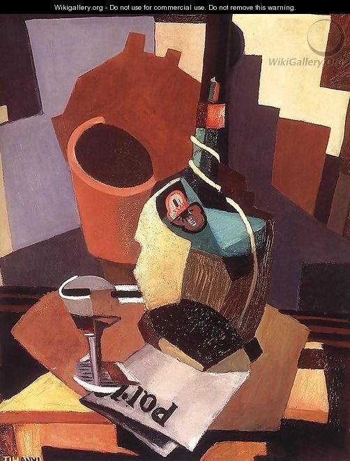 Still-life with Bottle and Glass 1926-28 - Lajos Tihanyi