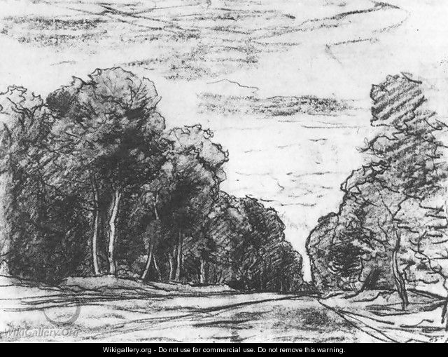 Paris Road in Fontainebleau Forest sketch 1877 - László Paal