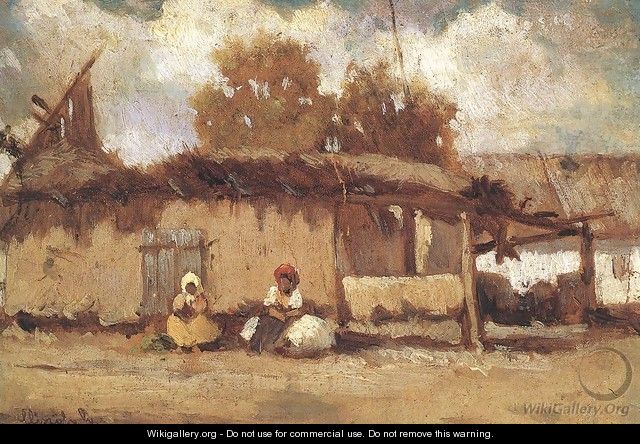 In Front of a Peasant House c. 1885 - Geza Meszoly