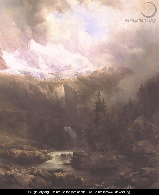 Landscape in the Tatra Mountains with Waterfall c. 1860 - Gusztav Keleti